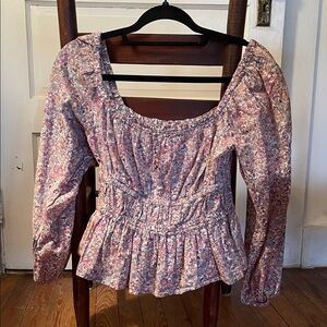 J. Crew Pink and Blue Floral Blouse